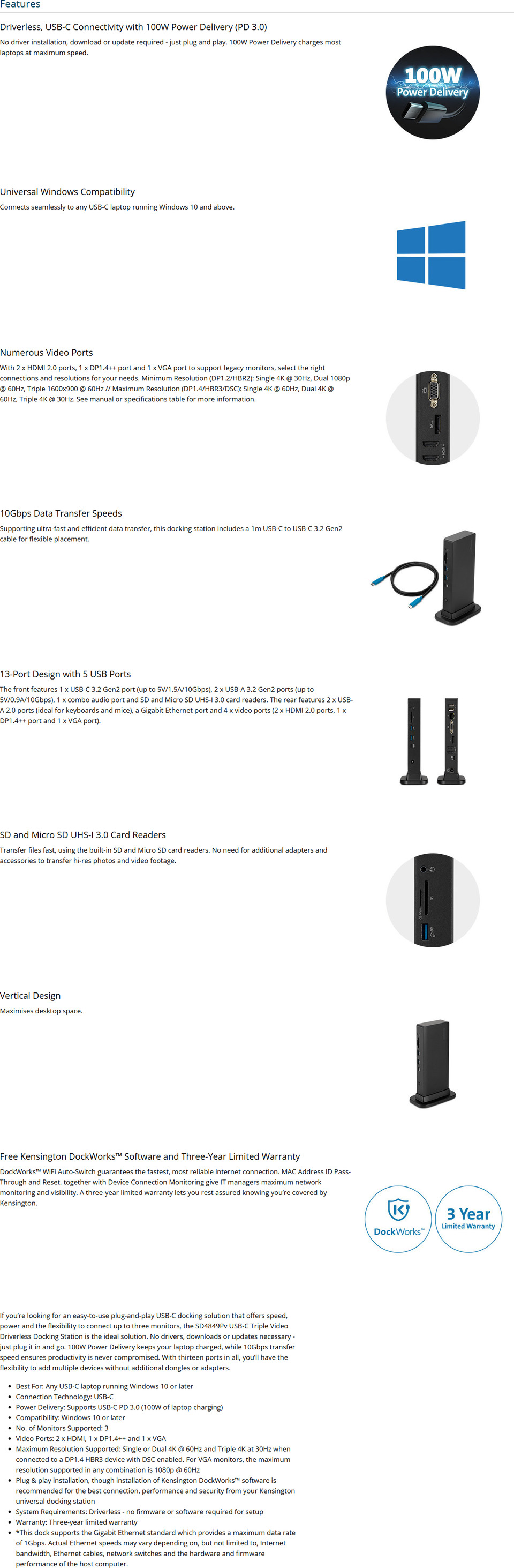 kensington k37060ap 100w usb-c triple monitor docking station