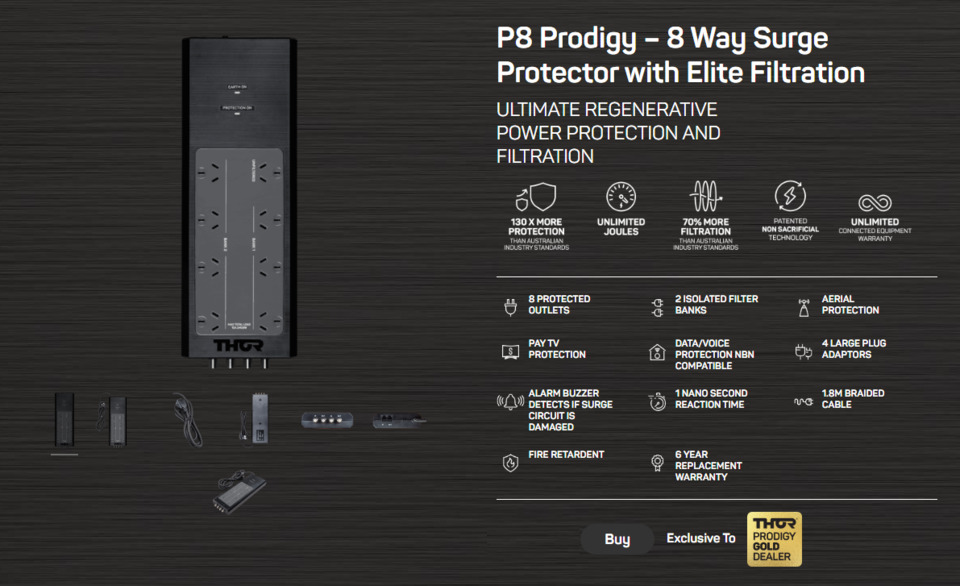 8 port thor p8 prodigy regenerative surge protector with elite filtration