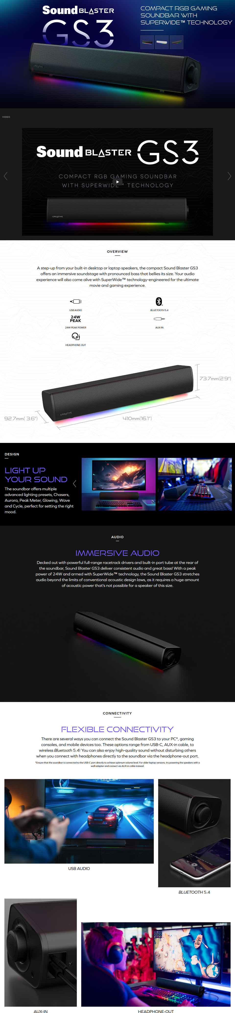 creative sound blaster gs3 compact gaming rgb soundbar white