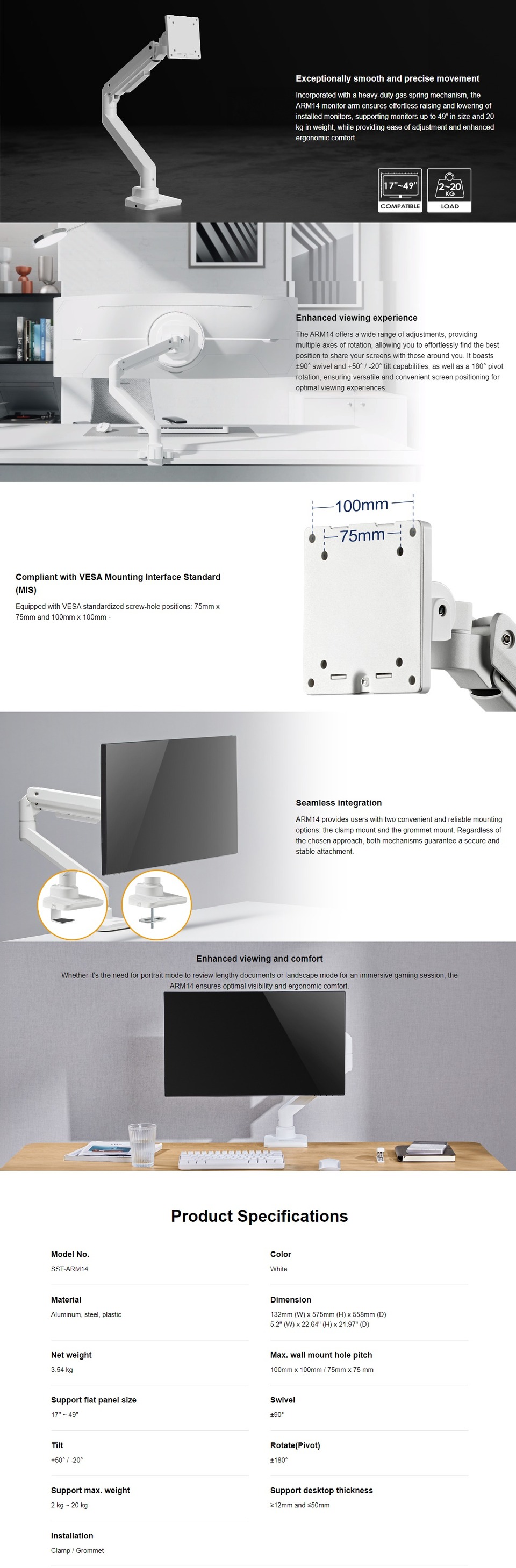 silverstone sst-arm13 heavy-duty gas spring monitor mount