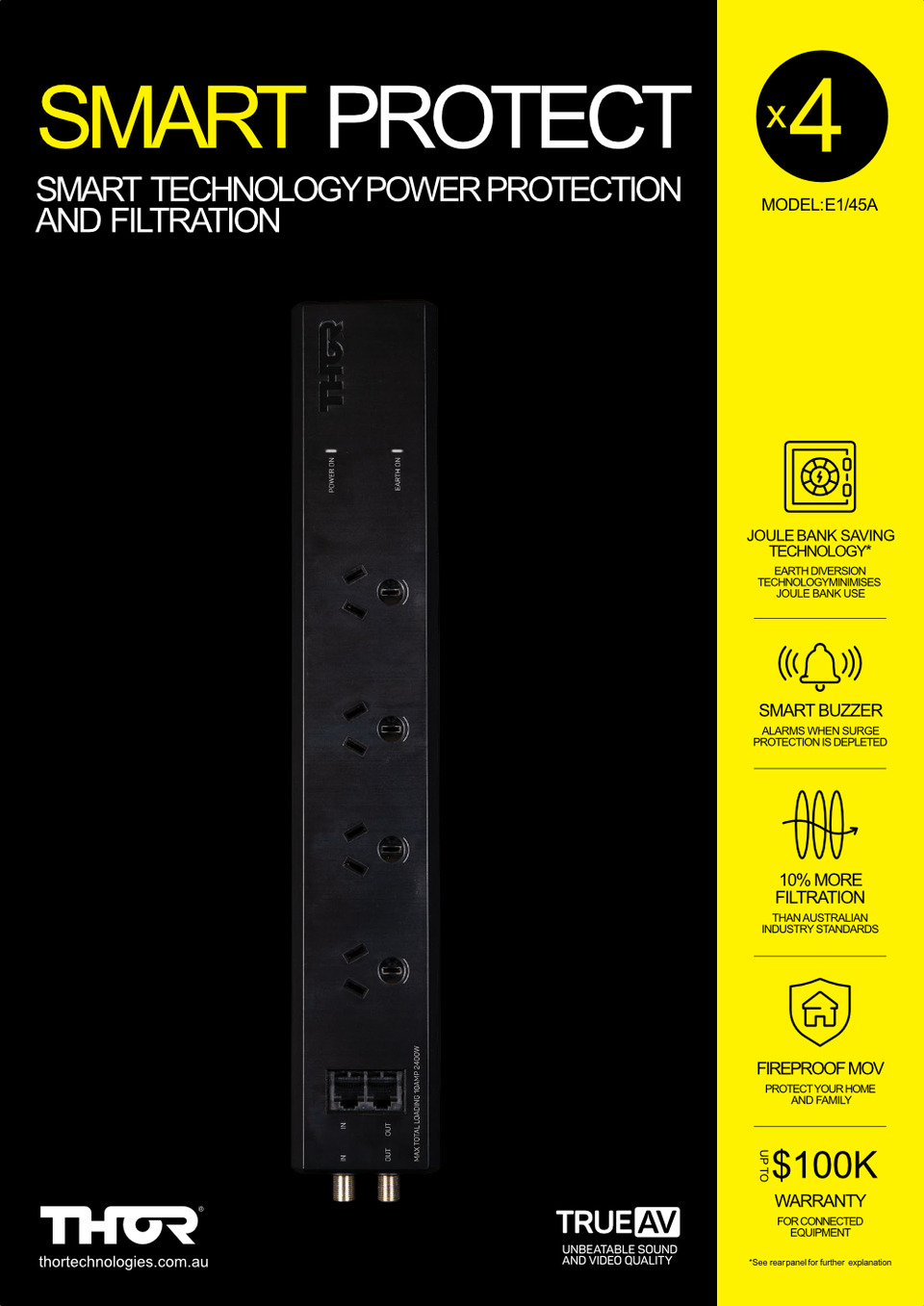 4 Port Thor E1/45A Surge Protector Power Board | Computer Alliance