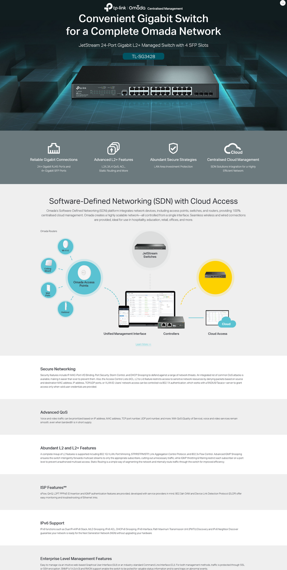 tp-link tl-sg3428 jetstream 24-port gigabit l2 managed switch with 4 sfp