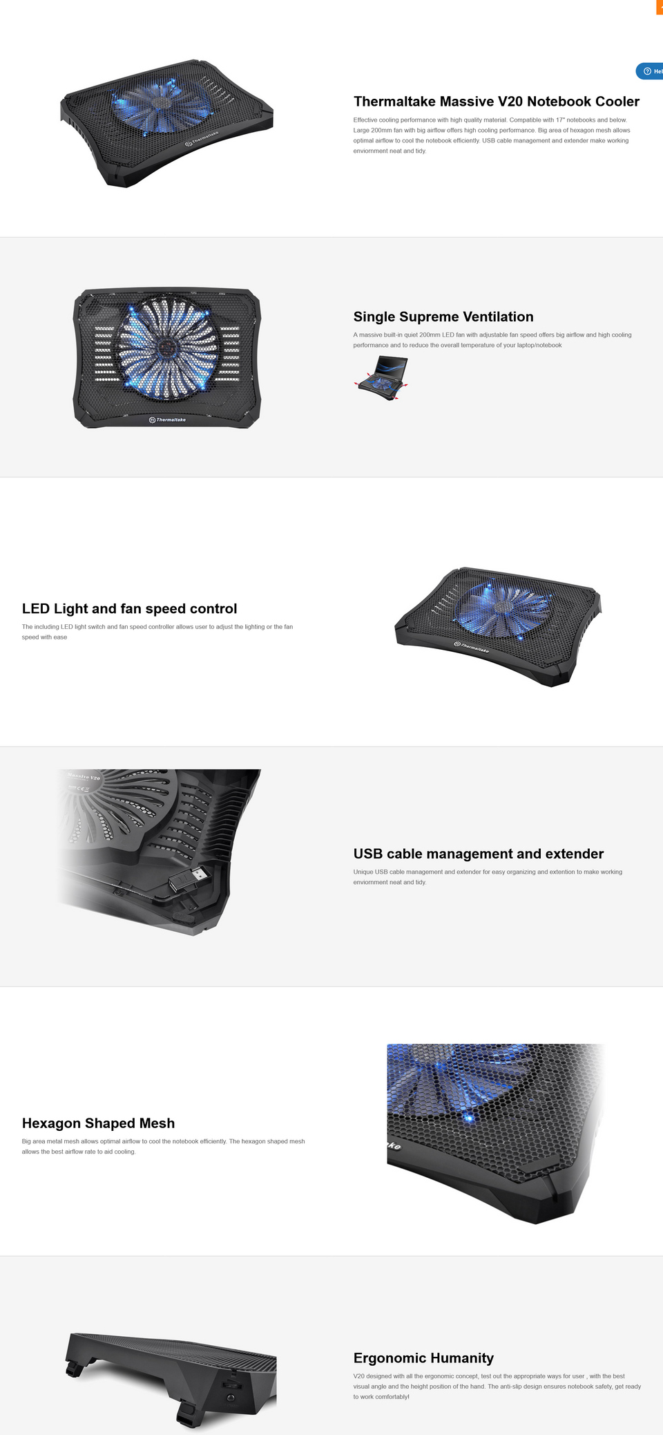 thermaltake massive v20 notebook cooler cl-n004-pl20bl-a