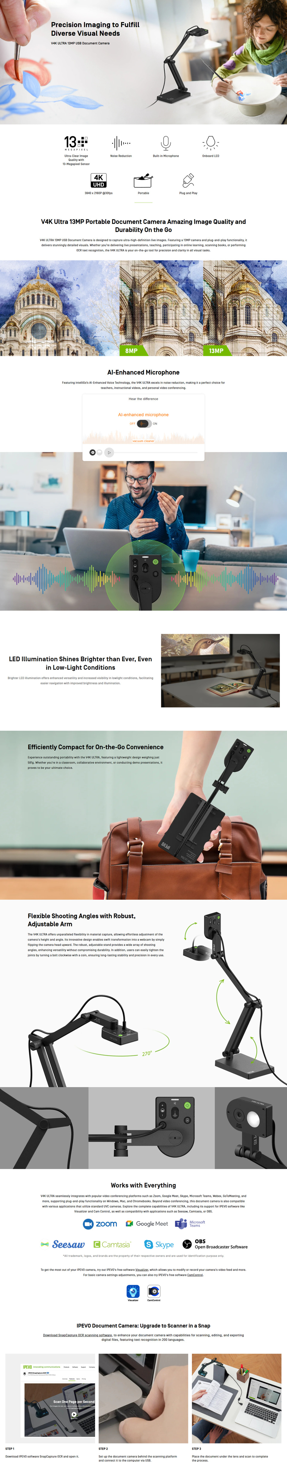 ipevo v4k ultra 13mp usb document camera