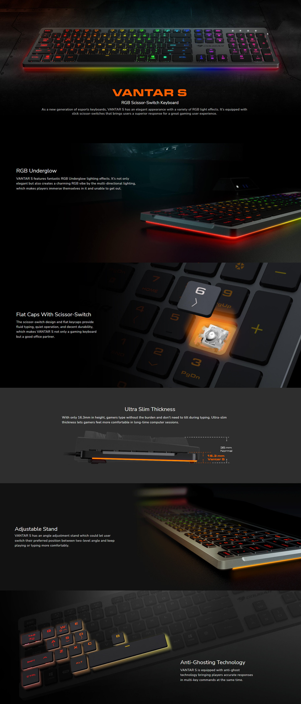 Cougar Vantar S Scissor Switch RGB USB Gaming Keyboard Computer Alliance