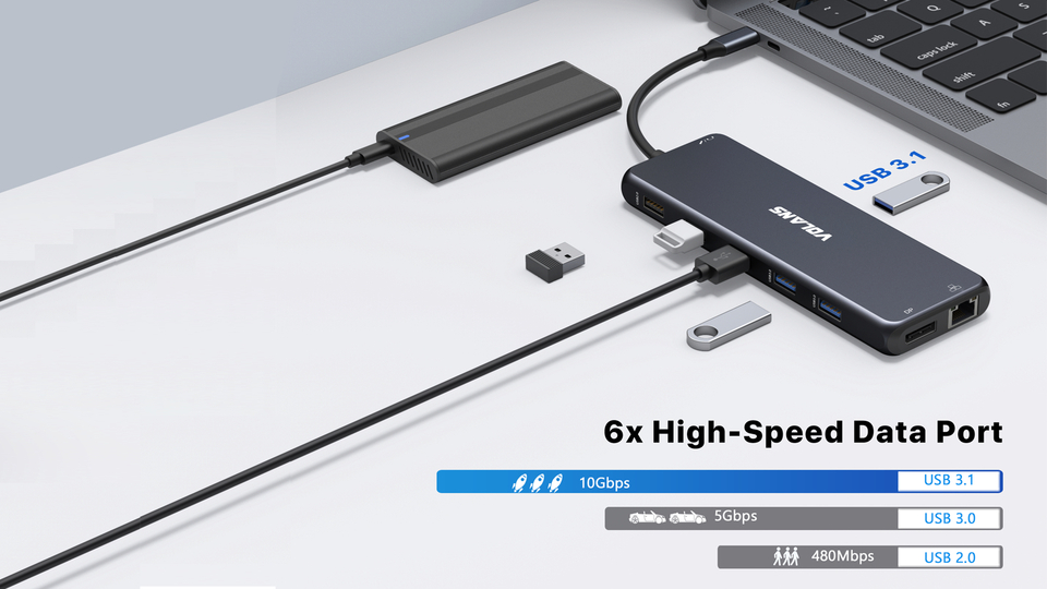 volans vl-uch2p aluminium triple display usb-c hub with 100w pd