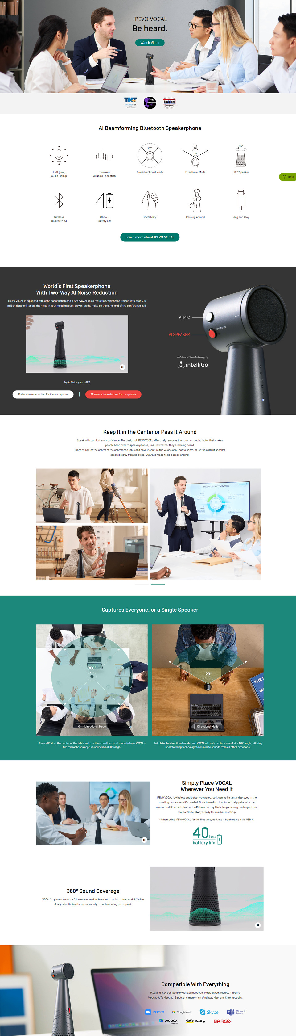 ipevo vocal ai beamforming bluetooth speakerphone