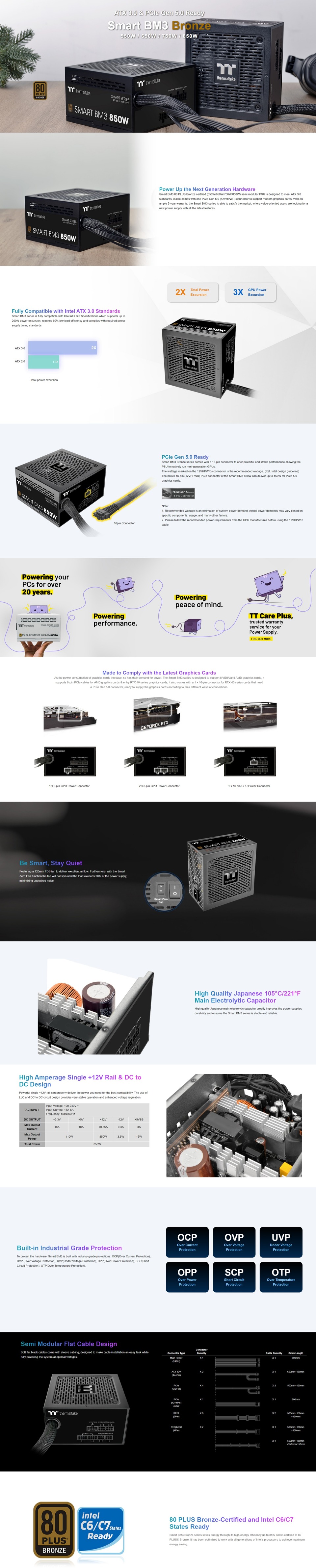 850 watt thermaltake bm3 80 bronze gen5 semi-modular power supply -