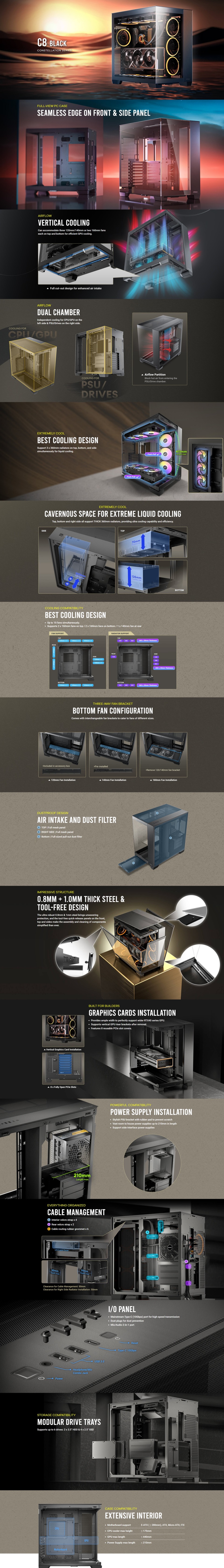 antec c8 black tg e-atx case caa-c8