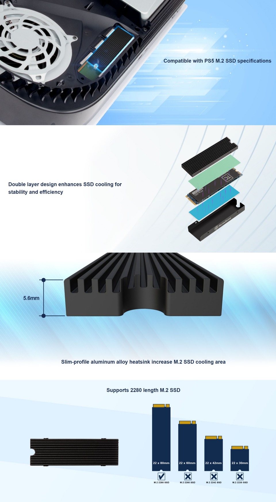 silverstone tp05 slim-profile aluminum alloy m2 ssd cooling kit