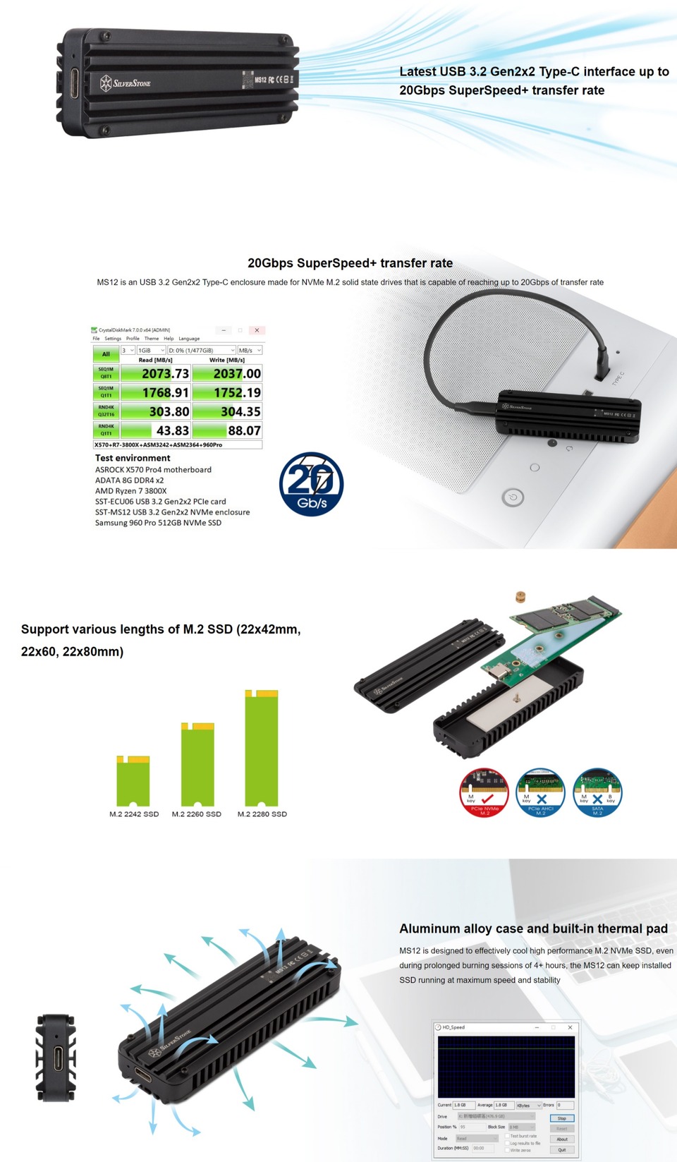 silverstone ms12 20gbps usb 32 type-c to nvme m2 ssd enclosure
