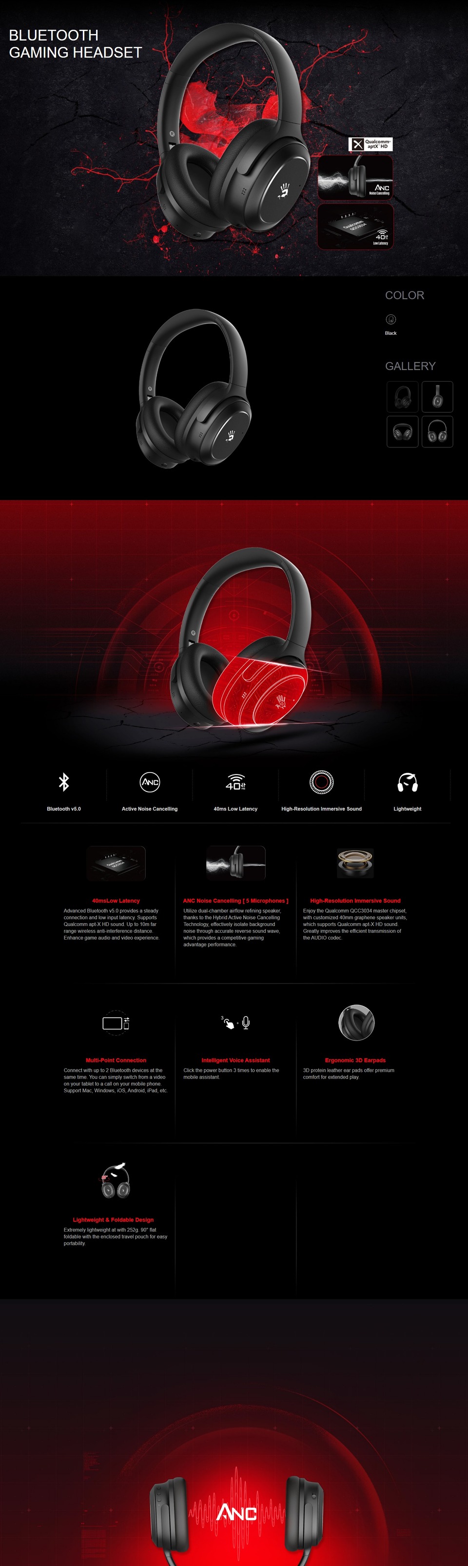 bloody m320 bluetooth anc gaming headphones