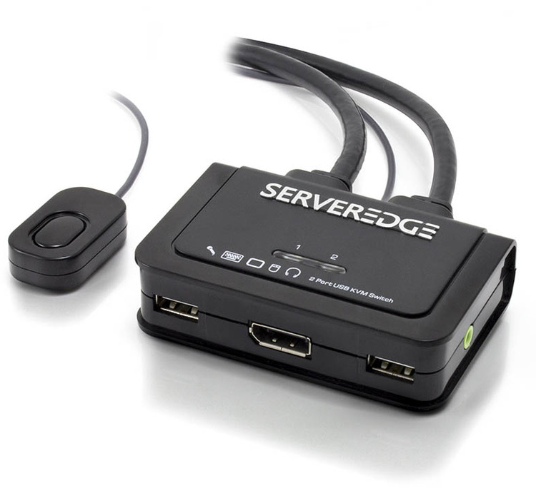 Serveredge 2Port USB / DisplayPort Cable KVM Switch With Audio & Remote