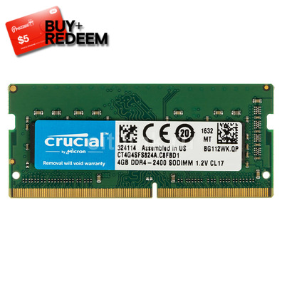 4GB SODIMM DDR4 2400MHz Crucial RAM for Notebooks PN CT4G4SFS824A, *$5 Voucher by Redemption