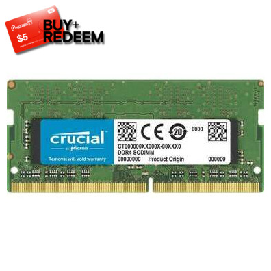 16GB SODIMM DDR4 3200Mhz Crucial RAM for Notebooks CT16G4SFS832A, *$5 Voucher by Redemption