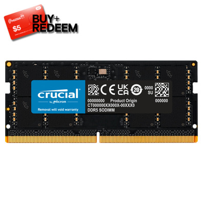32GB SODIMM DDR5 5200MHz Crucial RAM for Laptops CT32G52C42S5, *$5 Voucher by Redemption