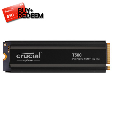 1TB Crucial T500 + Heatsink PCIe Gen4 NVMe SSD CT1000T500SSD5, *$20 Voucher by Redemption