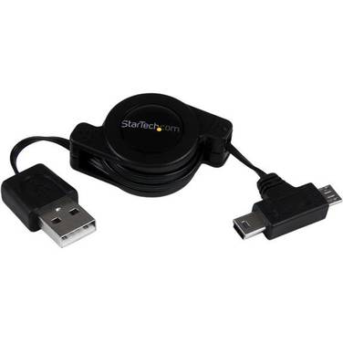 75cm StarTech Retractable USB Combo Cable USB to Micro USB and Mini USB M/M