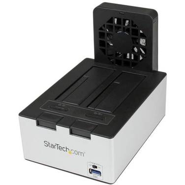 StarTech USB 3.0 Dual SATA Hard Drive Docking Station with integrated Fast Charge USB Hub UASP support and Fan - Black