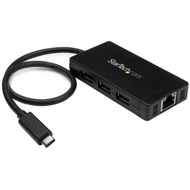 StarTech 3-Port USB-C Hub with Gigabit Ethernet - USB-C to 3x USB-A - USB 3.0 - Includes Power Adapter