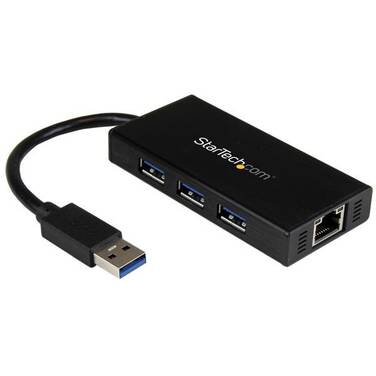 StarTech 3-Port Portable USB 3.0 Hub plus Gigabit Ethernet - Aluminum with Built-in Cable
