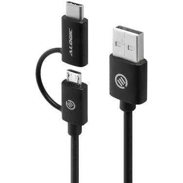 1 Metre ALOGIC USB 2.0 USB-A to USB-C & Micro USB-B Combo Cable for Charge & Sync - Male to Male