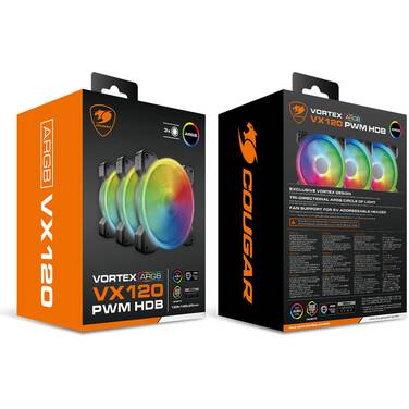 3x 120mm Cougar Vortex ARGB VX120 PWM HDB Case Fan
