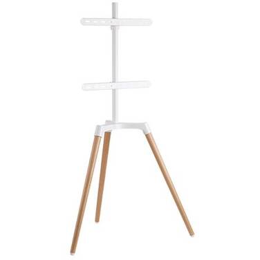Brateck Pastel Easel Studio TV Floor Tripod Stand For Most 50-65 Flat Panel TVs -- Matte White & Beech