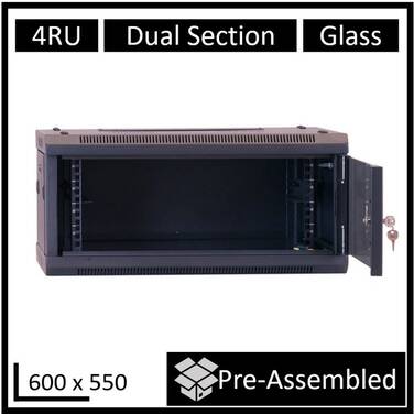 LDR Assembled 4U Hinged Wall Mount Cabinet (600mm x 550mm) Glass Door - Black