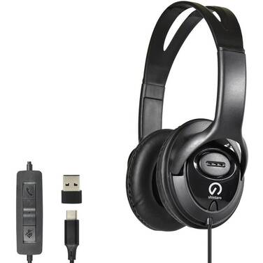 Shintaro Over-The-Ears USB-C Headset with In-Line microphone - Includes USB-C to USB-A adaptor