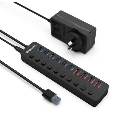 Simplecom CHU810 10-Port USB 3.0 Hub with Switches up to 48W Charging BC 1.2