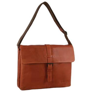 15.6 Pierre Cardin Leather Flap-Over Laptop Bag - Cognac PC-3721-COGN