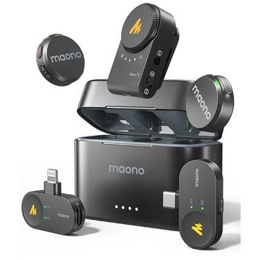 Maono Wave T5 Wireless Lavalier Microphone 2 Pack with USB-C and Lightning