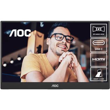 15.6 AOC 16T20 FHD 60Hz IPS Portable Monitor with USB-C Black