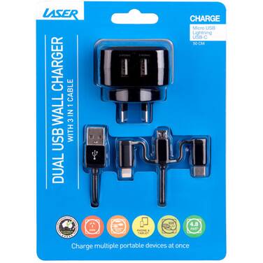 Laser Fast Charging Dual USB Charger Black