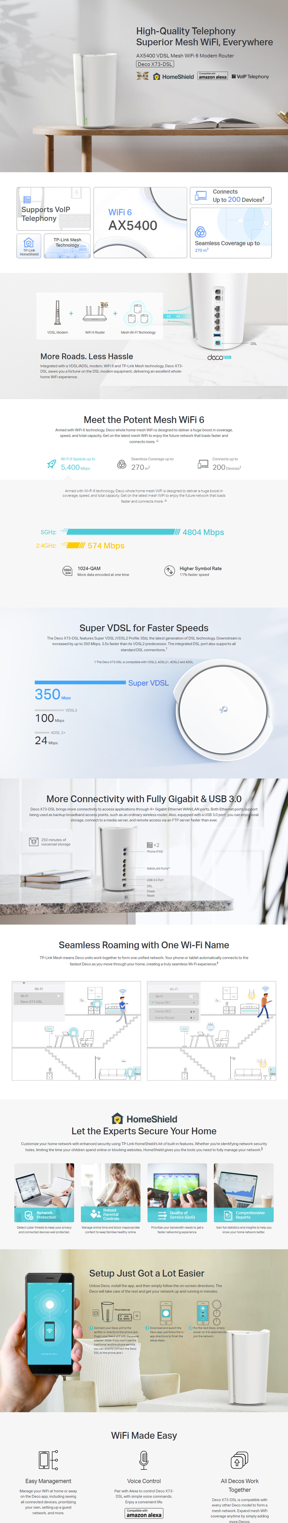 tp-link deco x73-dsl wifi 6 modem router 1-pack