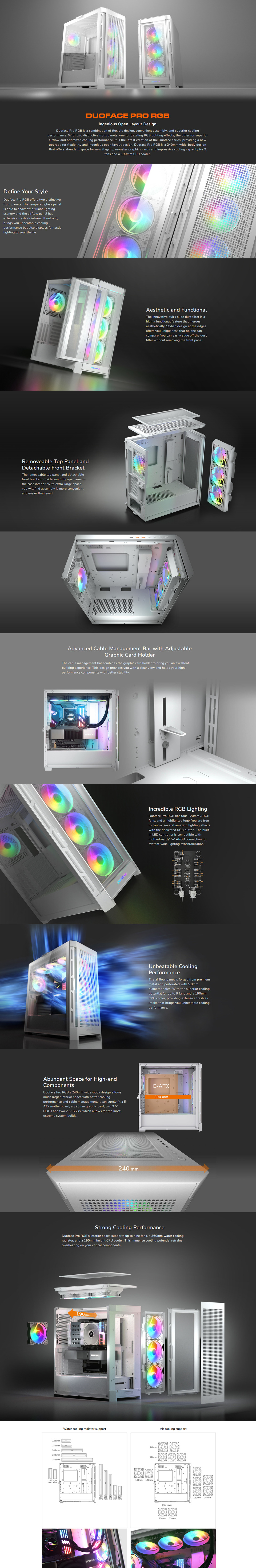 cougar e-atx duoface pro rgb tempered glass case white cgr-5ad1w-rgb