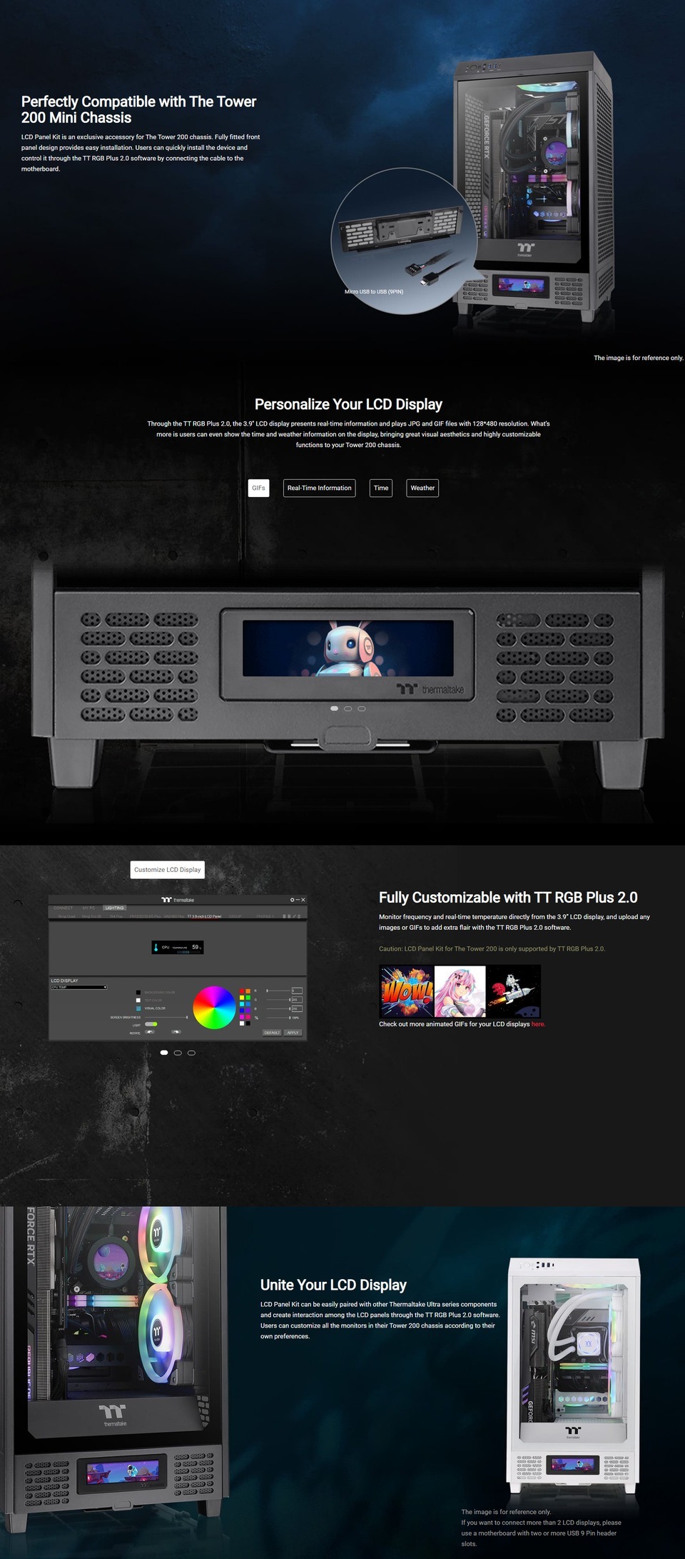 thermaltake lcd display panel kit ac-066-oo1nan-a1 for the tower 200 tempered glass mini tower case