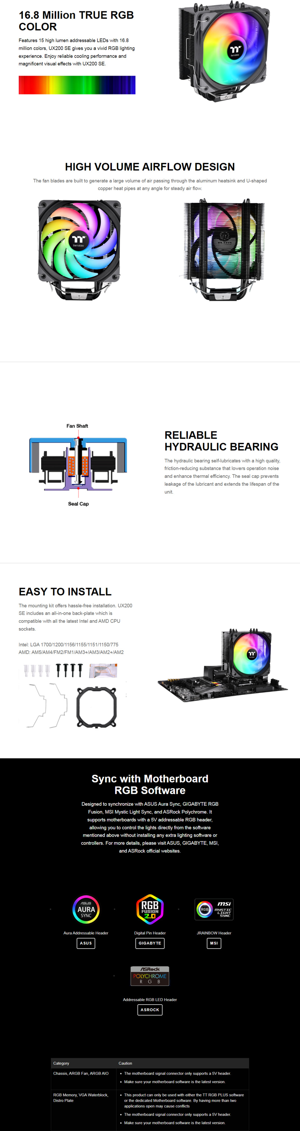 thermaltake ux200 se argb cpu cooler cl-p105-al12sw-a