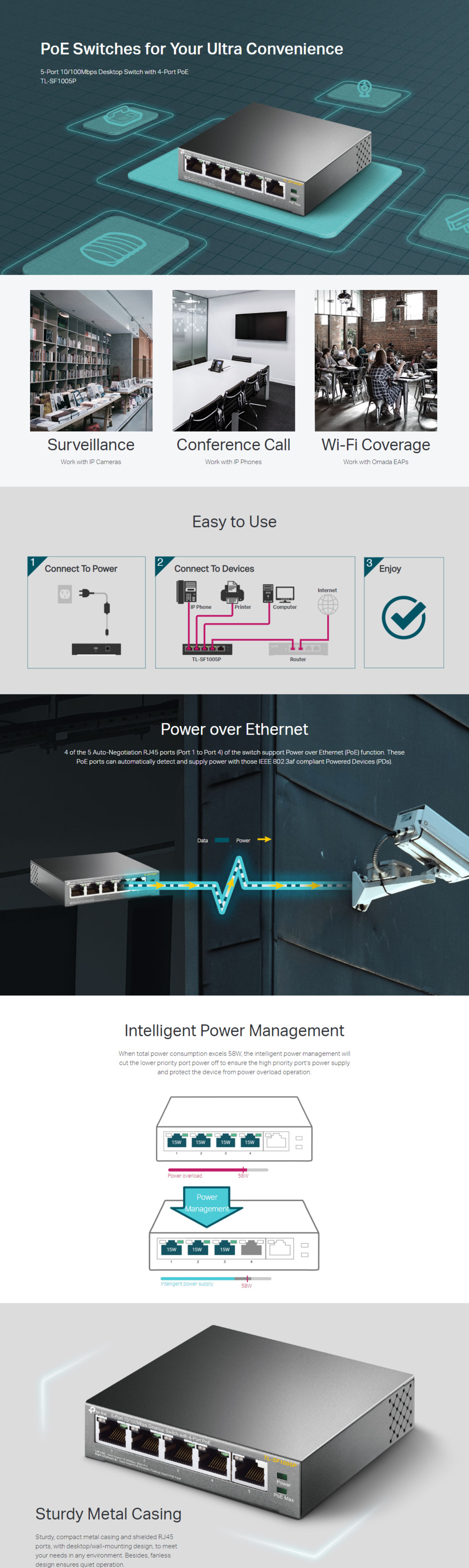 tp-link tl-sf1005p 5-port 10100mbps switch with 4-port poe