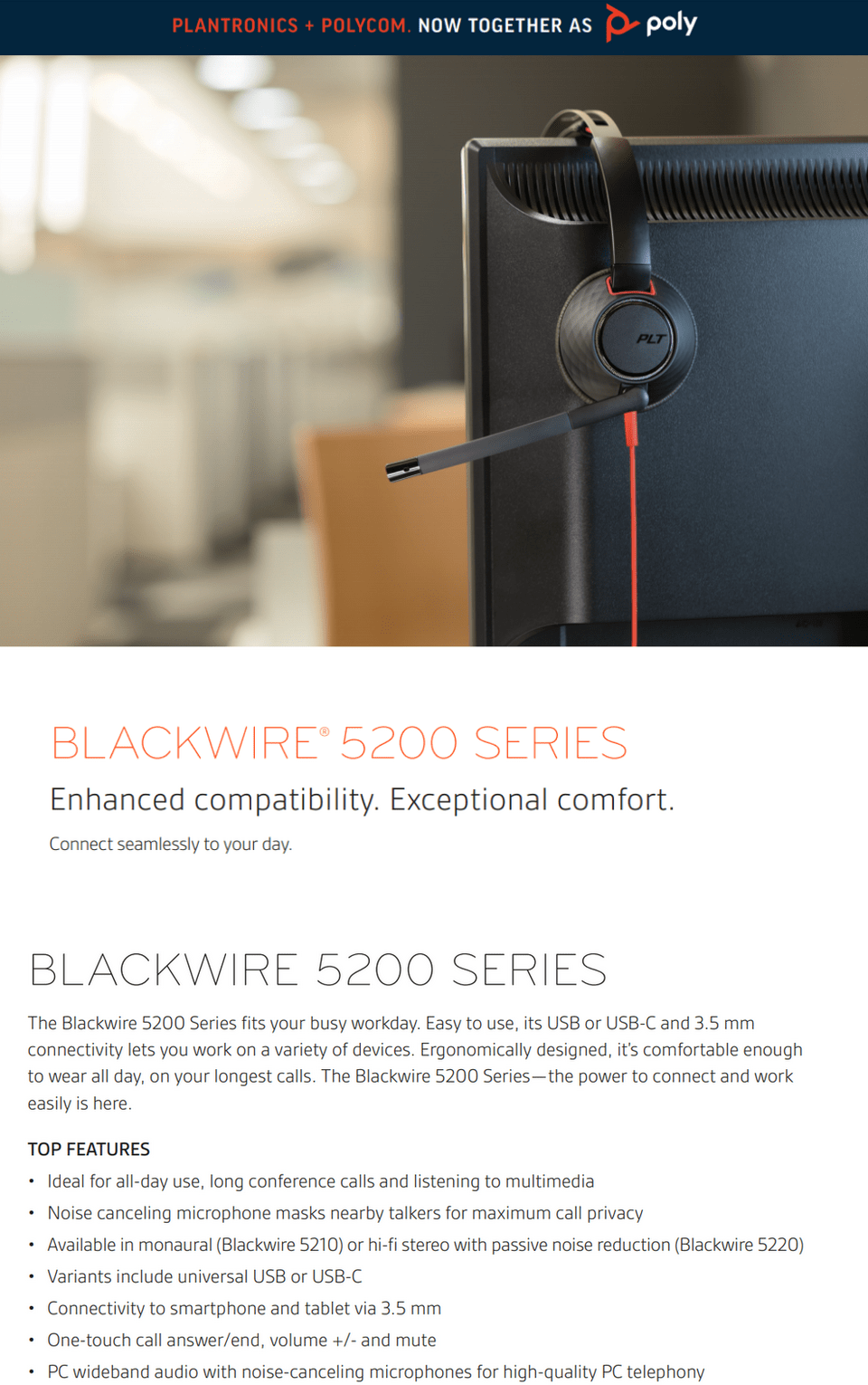 poly blackwire stereo usb-a headset 207576-201