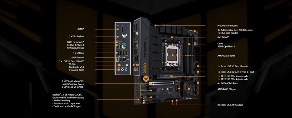 asus am5 microatx tuf gaming b650m-e wifi ddr5 motherboard