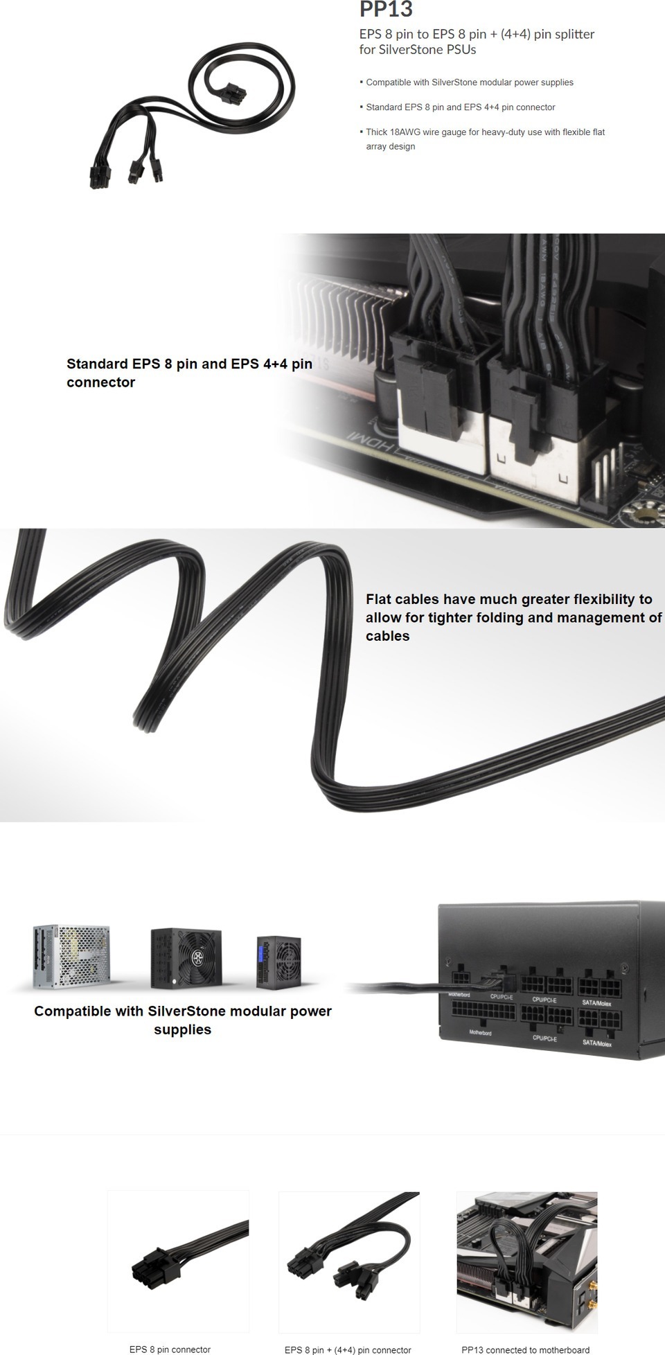 silverstone pp13 eps 8 pin to eps 8 pin 44 pin splitter for silverstone psus
