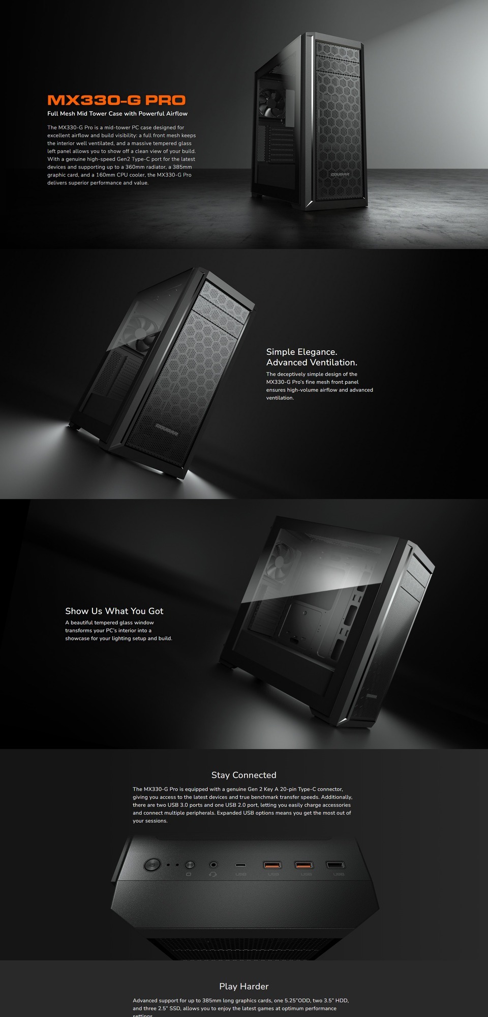 cougar atx mx330-g pro tempered glass case black