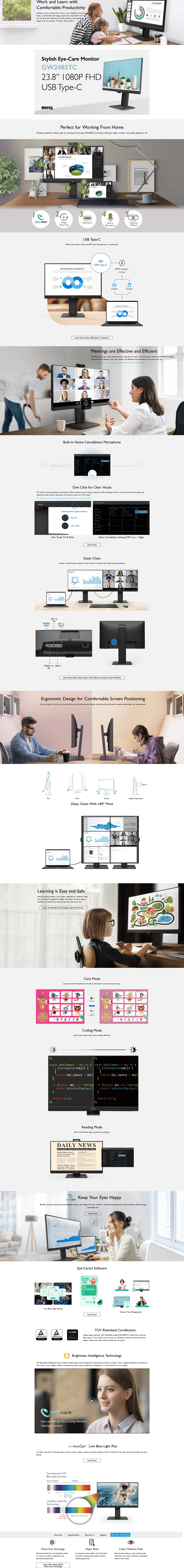 238 benq gw2485tc fhd usb-c docking monitor