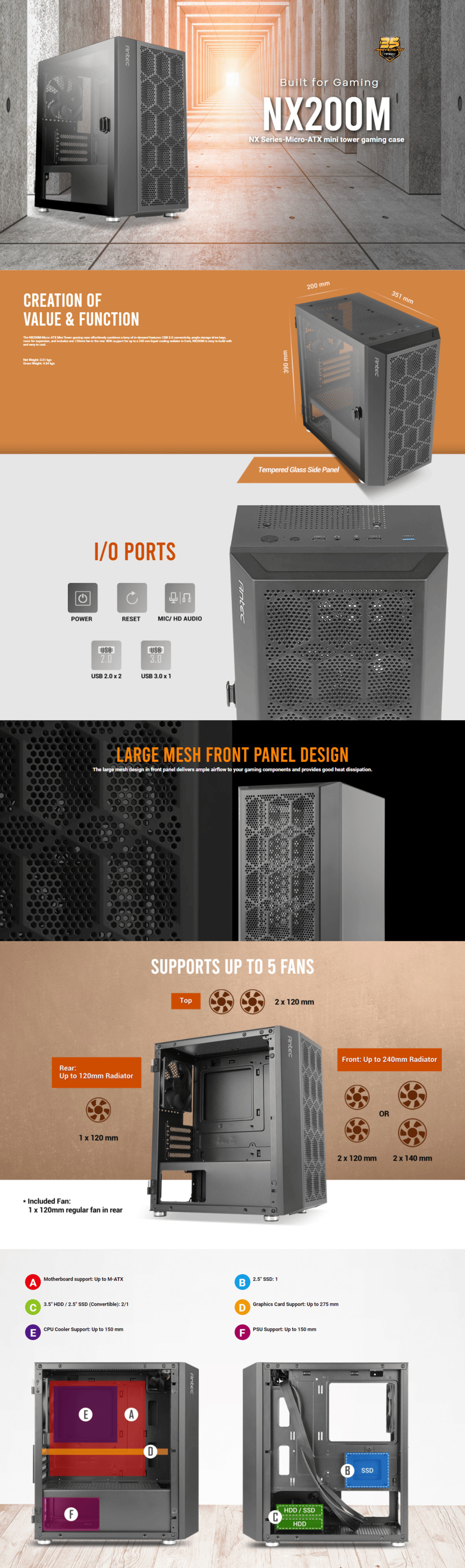 antec microatx nx200m mini tower gaming case