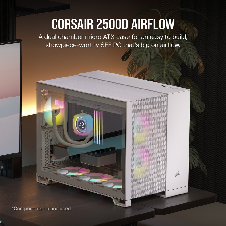 corsair 2500d airflow micro atx dual chamber white pc case cc-9011264-ww