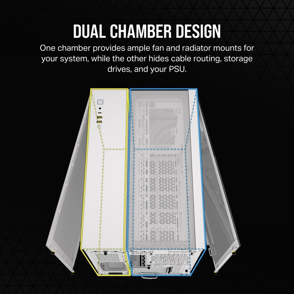 corsair 2500d airflow micro atx dual chamber white pc case cc-9011264-ww