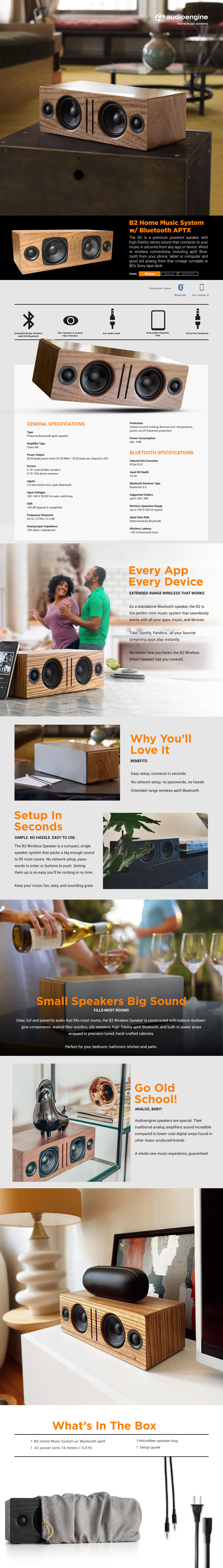 audioengine b2 bluetooth powered speakers walnut 90021955
