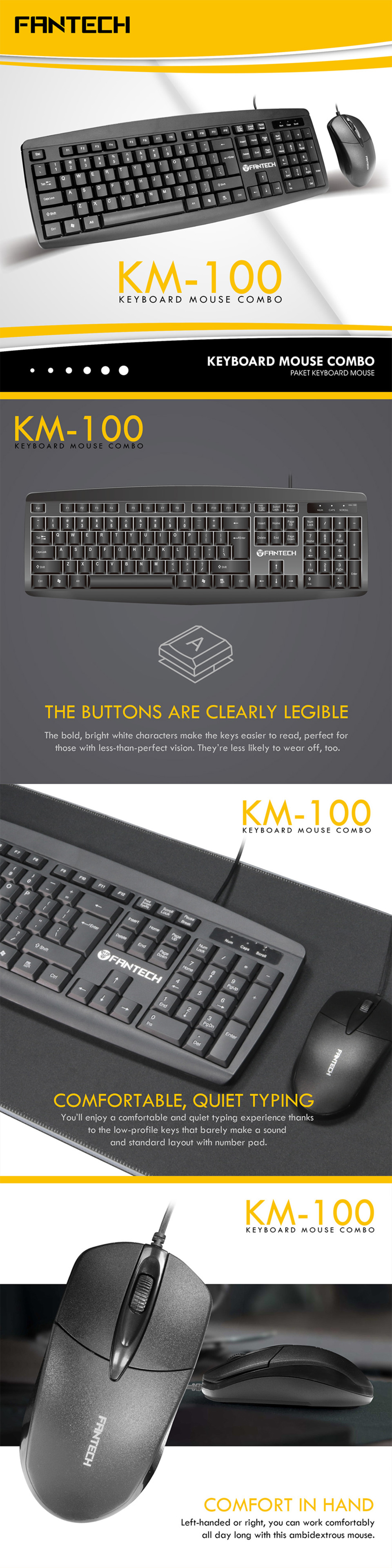 fantech office wired computer keyboard mouse combo